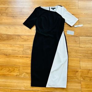 NEW WITH TAGS Maggy London Black and White Asymmetrical Dress Sz 6